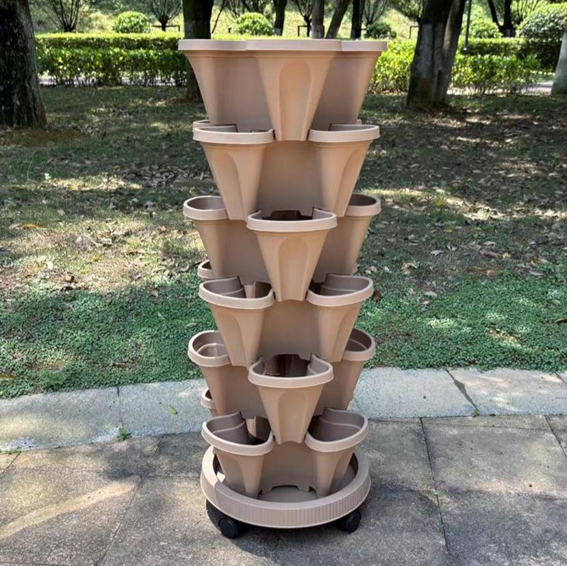 6 Tier + 4 Petal Vertical planter + Universal Wheel Tray3